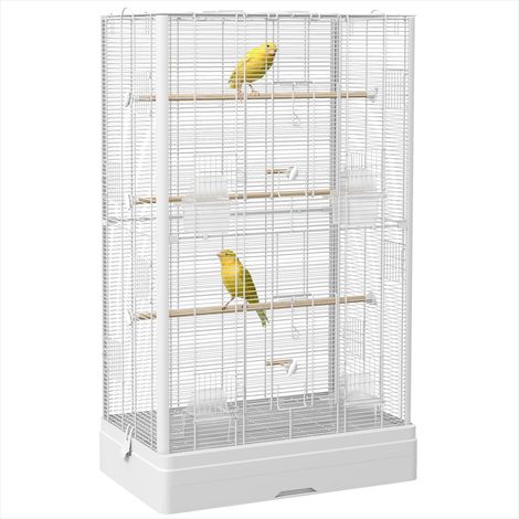 Cage pour oiseaux blanche en métal avec perchoirs pour petits (1/5)