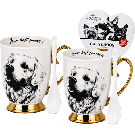 Juego de 2 tazas de porcelana Labrador Queen Isabell. Regalo de primera calidad. (1/5)