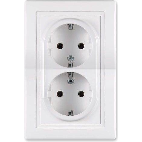 Double prise avec contact de protection 16 A/250 V (à monter dans une boîte d'installation de 60 mm de diamètre) avec cadre (complet) blanc (RAL 9003) (1/5)