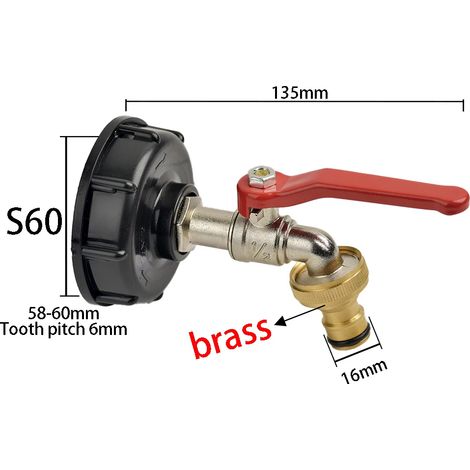 (B-Autres) Adaptateur de robinet pour réservoir IBC S606 à filetage grossier vers laiton/alliage 16 mm à connexion rapide, vanne de remplacement pour robinet de jardin ou de maison (1/5)