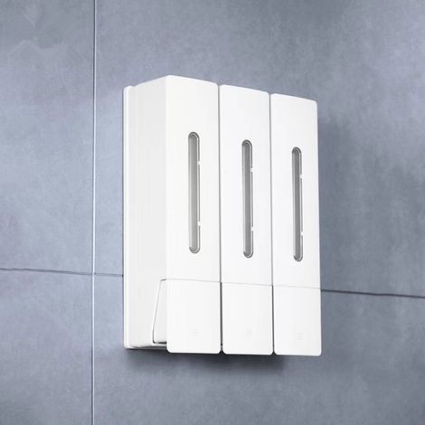 3-Kammer-Wandspender (400 ml) für Shampoo, Spülung und Duschgel – Weiß – für Bad, Küche, Hotel, Büro, Krankenhaus (1/5)