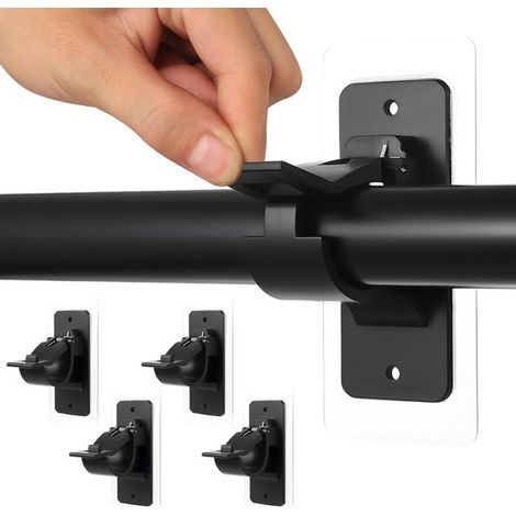 Lot de 4 supports de tringle noirs – Sans perçage – Autocollants – Salle de bain, chambre et rideaux (1/5)