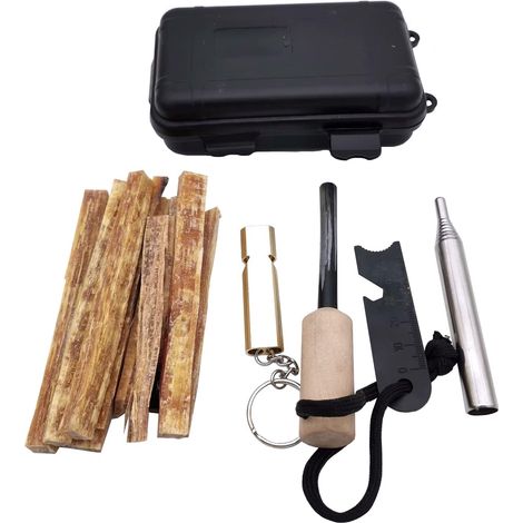 Kit d'allumage de feu,Kit de Survie en Plein air,Comprend Plusieurs systèmes d'allumage de feu et des Sources d'amadou d'urgence,Parfait pour Le Camping, la randonnée (1/5)