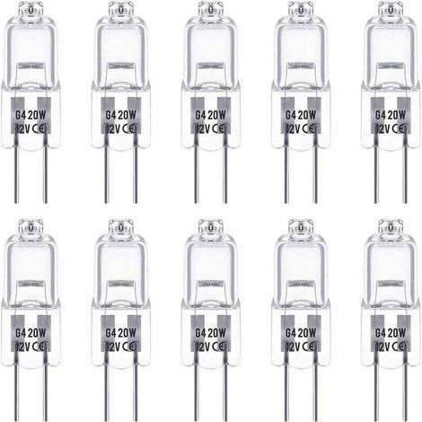 Ampoules Halogènes G4, Lampe de Base à Broche Halogène 12V 20W, Blanc Chaud 2800K, Gradable, Lampe Halogène Basse Tension G4, Lampe à Capsule Transparente, Paquet de 10 56Vingt (1/5)