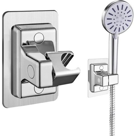 Soporte autoadhesivo ajustable para cabezal de ducha, para montaje en pared de baño - plateado (1/5)