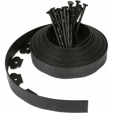 Bordure de jardin flexible noir - 5 cm x 10 mètres avec 30 piquets d'ancrage (1/5)