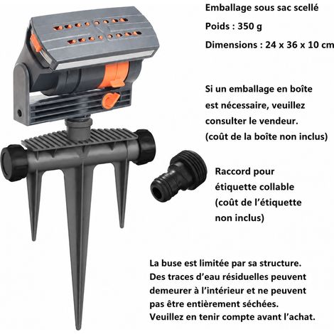 Arroseur oscillant automatique de jardin 16 trous avec piquet de sol en ABS, PP et POM réf 8368 36 × 24 × 10 cm 360 g – Livraison gratuite