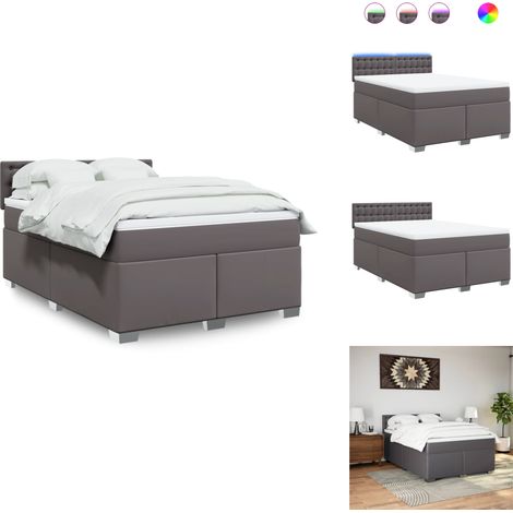 The Living Store Boxspringbett mit Matratze Grau 140x200 cm Kunstleder - Matratze (1/5)