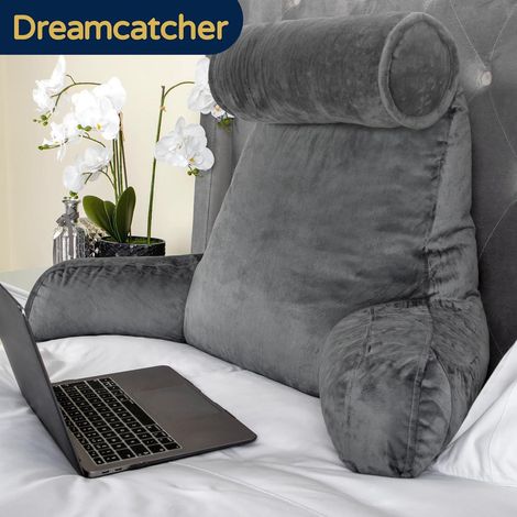 Dreamcatcher Deluxe XL Grey Reading Pillow Detachable Headrest, Shredded Memory Foam Cuddle Cuddle Cushion Backrest Arm Support (1/5)