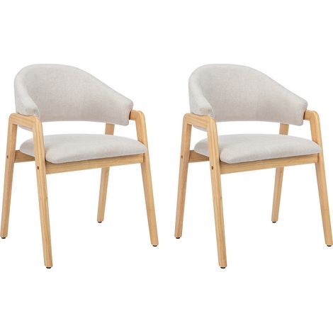 Sedia con braccioli in Tessuto e Legno di hevea Beige - Lotto di 2 - SOLUNA (1/4)