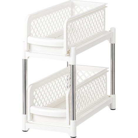 Organisateur de rangement coulissant à tiroirs en plastique, 2 niveaux - 15 cm (6 po) blanc (1/5)