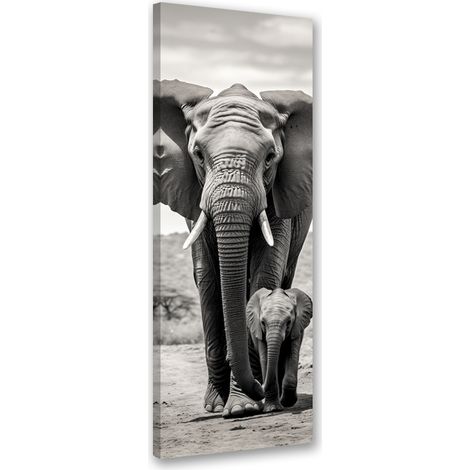Tableau sur toile Éléphant noir et blanc 30x90 (1/5)