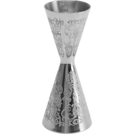 Doseur à cocktail double tête avec verre doseur intégré en acier inoxydable gravé pour bar à domicile, 30 ml et 45 ml.