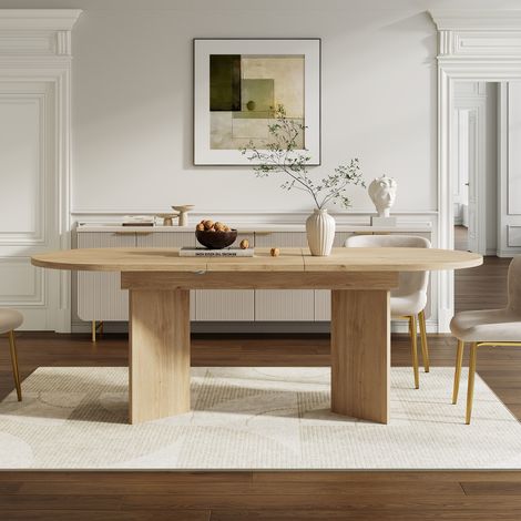 Table à manger extensible 120/160 x 80 cm chêne, plateau épais, coins arrondis, 4-6 personnes