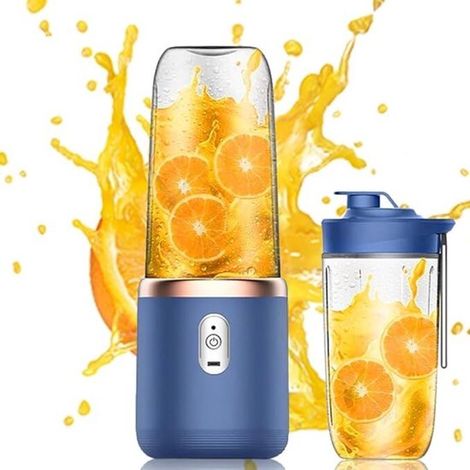 Batidora portátil con dos vasos mezcladores, batidora eléctrica portátil de 400 ml, diseño inalámbrico, mini batidora, color azul (1/5)