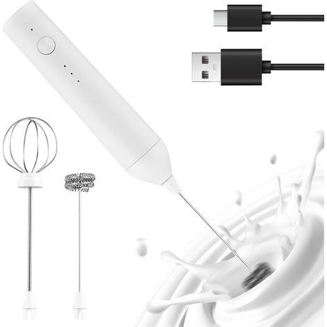 Mousseur à lait électrique Machine à mousse portable rechargeable 3 niveaux de vitesse réglable Fouet stable pour café crème blanc d'oeuf avec 2 têtes amovibles en acier inoxydable de qualité alimenta (1/4)