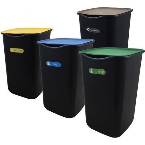 Set 4 Pattumiere Bidoni Raccolta Differenziata Spazzatura da 50 L 37.5x36x62 cm