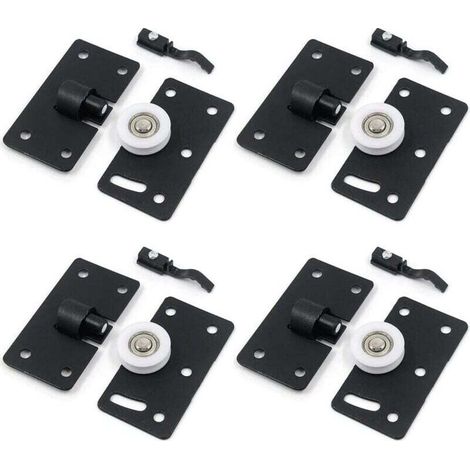 4 Ensembles de Rouleau de Porte Coulissante, Roues de Rouleau de Meubles, Kits de Piste D'engrenage de Roues en Nylon Muets, pour Fenêtre de Placard Armoire Penderie (Noir)