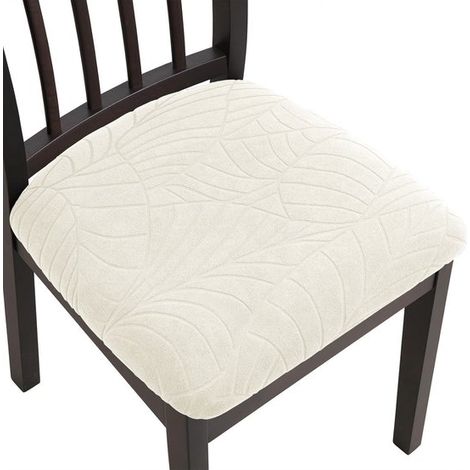 Set di 4 coprisedie in jacquard elasticizzato, impermeabili, sfoderabili e lavabili, per sala da pranzo, hotel, ufficio, cucina, colore bianco crema. (1/5)