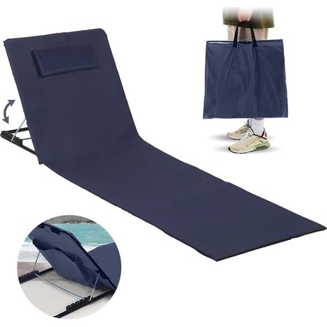 Matelas de Plage Pliable avec Dossier Réglable, Natte de Plage avec Dossier avec Sac de Transport, Tapis de Plage avec Dossier Inclinable, Tapis Plage avec Dossier, pour Plage, Jardin, Camping (1/5)