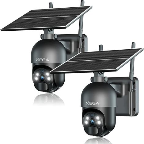 Lot de 2 caméras de sécurité 3G/4G LTE extérieures – Alimentation solaire – Vision nocturne 2K – Détection de mouvement PIR – Inclinaison 355°/95° - XEGA 3 G (1/5)