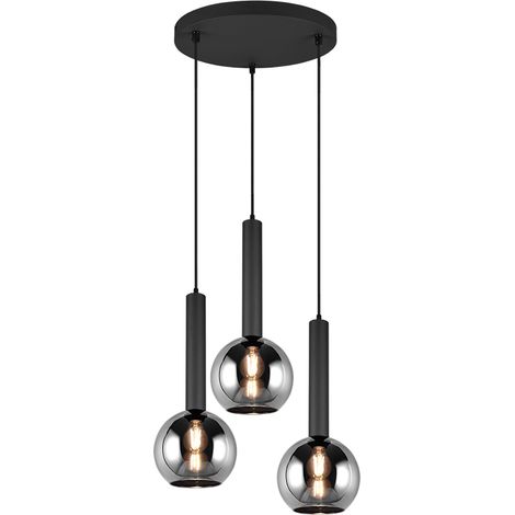 Suspension led 3xe27 verre fume corps noir mat - trio - clayton (1/3)