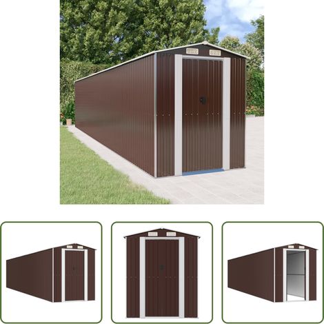 vidaXL Outils de jardin - Abri de jardin Marron foncé 192x938x223 cm Acier galvanisé (1/5)