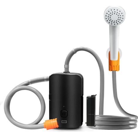 (Noir) Douche de camping portable avec pompe électrique, indicateur de niveau de batterie, 2 modes de débit, batterie rechargeable USB 4400 mAh. Kit de douche