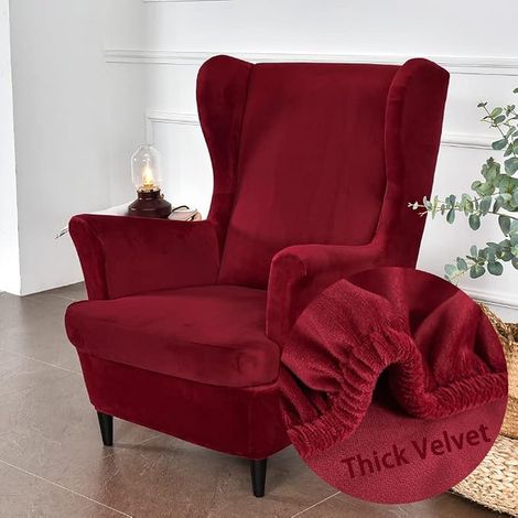 Velvet Stretch Armchair Cover with Cushion Cover, Solid Colour Armchair Cover for Bedroom (1/4)