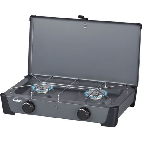 ENDERS BY FAVEX - Réchaud gaz Bondy 2Z – Réchaud de camping Compact avec couvercle - 2 flammes - 2 x 2300 W  – Compatible bouteille et cartouche – Camping, van et plein air
