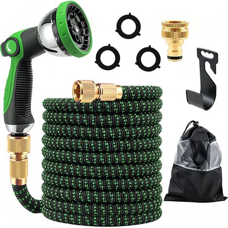 Tuyau d'Arrosage Extensible 15m Renforcé Adaptable 1/2" et 3/4", 10 Modes de Pistolet d'arrosage, Tuyau Jardin Flexible Retractable, pour Jardin Arrosage, Terrasse, Nettoyage, laver de voiture (1/5)