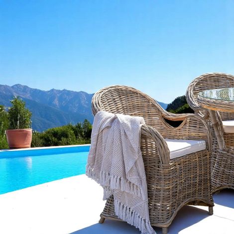 Fauteuil de jardin en rotin gris avec coussin d'assise MENDOZA (1/5)