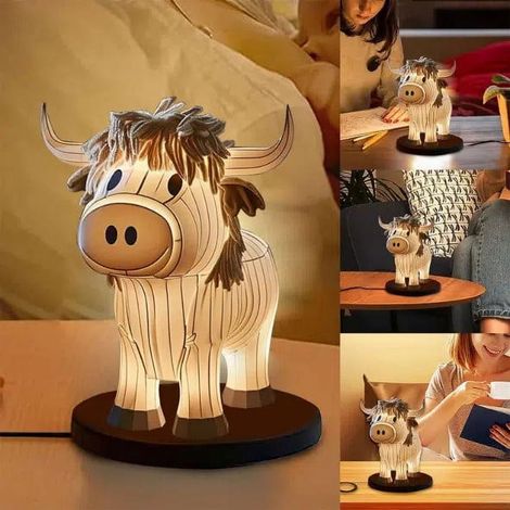 Lampe De Table Veilleuse Vache - Résine Teintée Et Abat-Jour En Tissu - Éclairage Chaud LED USB - Pour Chambre À Coucher Salon Décoration Intérieure - 1 Pièce (1/5)