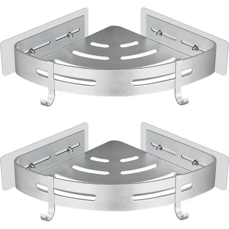 Étagère de rangement de douche adhésive sans perçage, étagère de rangement murale triangulaire, argent, 2 pièces, charge 15 kg (1/5)