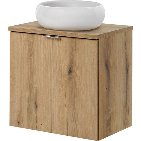 Mobile Pensile Sottolavabo Newport a 2 Ante con Lavabo Rotondo - Effetto Rovere [en.casa] (1/5)