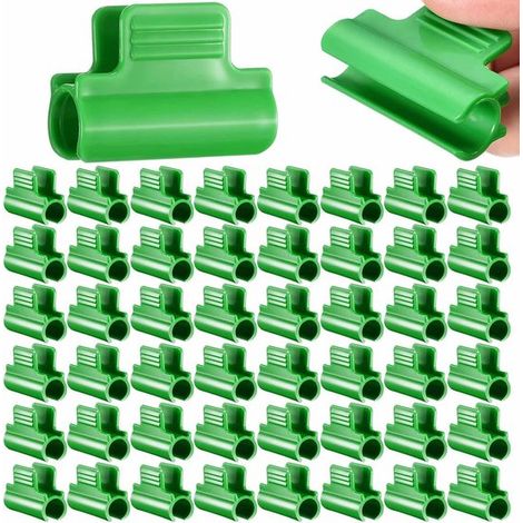 Abrazaderas para invernadero - 50 unidades, verdes, 11 mm, de plástico, para soportes de plantas, estructura de túnel, invernadero (1/5)