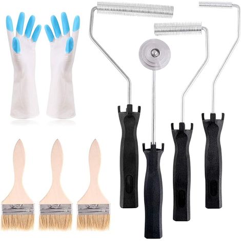 Fiberglass Roller Set and Detail Brush with Pair Gloves, Fiberglass Bubble Palette Tool, Paint Roller Kit for Mould (1/5)