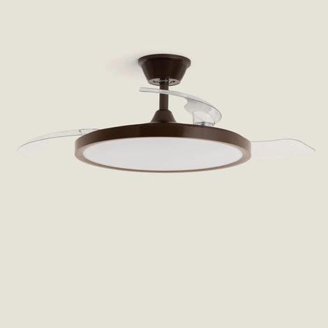Ventilateur de Plafond avec Éclairage Silencieux DC Pales rétractables Kleon Transparent Télécommande Petit (jusqu'à 10 m²) 105 cm Brun (1/5)