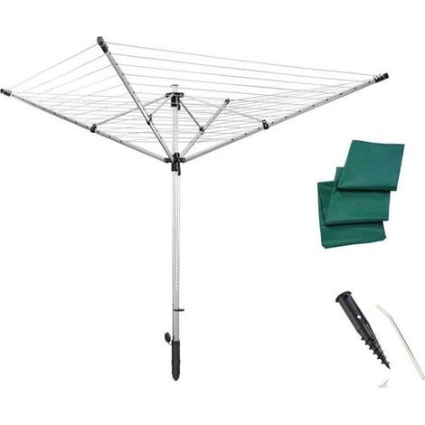 Leifheit – Séchoir parapluie LinoLift 600 – Longueur de fil 60m – Hauteur ajustable 0,85 à 1,80m – Douille de fixation incluse