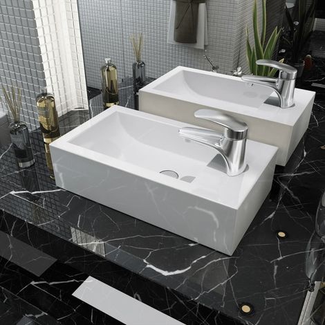 Lavabo rectangulaire en céramique avec trou de robinetterie, blanc, 46 x 25,5 x 12 cm