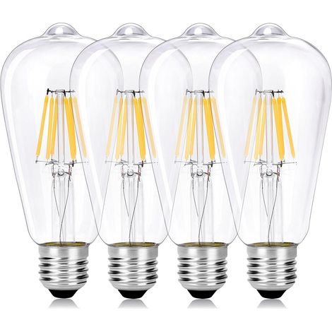 6W Ampoule LED, E27 Vintage Edison Lampe à Filament LED, Remplace 60W Incandescente, 2700K Blanc Chaud, 600 LM, Non dimmable, Idéal pour la nostalgie et l'éclairage rétro - Lot de 4 [Classe énergétiqu