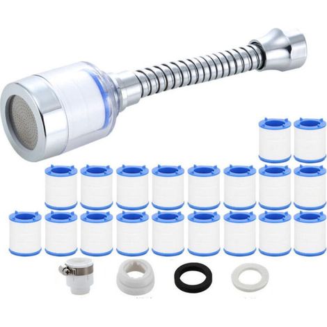 Filtre de robinet rotatif à 360 degrés, filtre à eau d'évier, 1 filtre à eau de robinet et 19 cartouches filtrantes, facile à installer. (1/5)