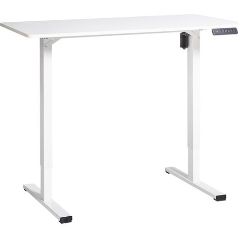 Escritorio de pie eléctrico ajustable moderno patas cuadradas 120 x 60 cm tablero blanco y base blanca Tavares