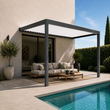 Pergola Bioclimatique Aluminium Adossée Anthracite 4x3,5 Manuelle S ORIAL France (1/5)