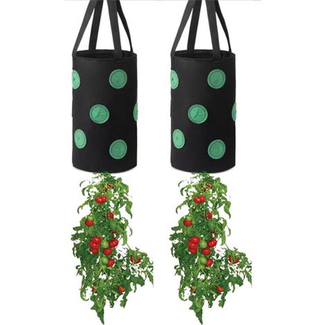 2pcs Sac de Plantation pour Fraise, Sacs de Culture à Fraises Suspendu Jardin avec 13 Trous, Sac de Plantation pour Fraises, Herbes, Tomates - 3 Gallons (2pcs - Noir)