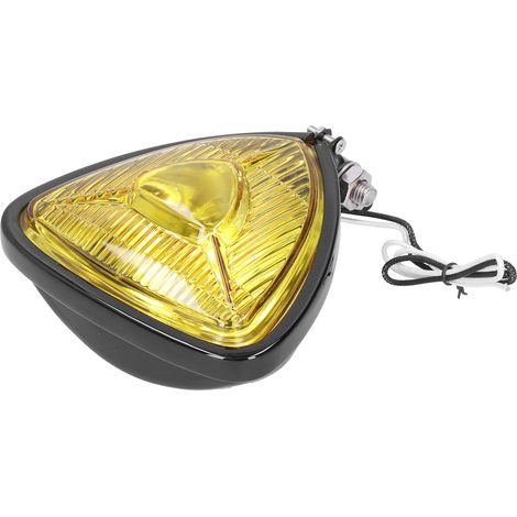 Phare triangulaire 12V 55W, verre jaune, boîtier noir, compatible motos rétro et quad, éclairage avant universel (1/5)
