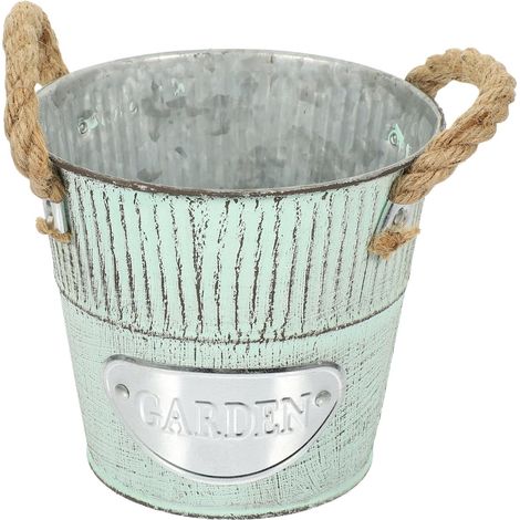 Seau à fleurs vintage en fer vert DOITOOL, résistant aux chocs et l'usure, pot de rétro délicat (1/5)