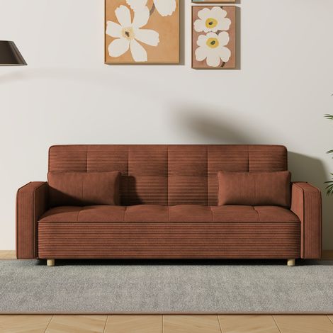Divano scandinavo trasformabile a 3 posti in velluto a coste terracotta COPENHAGUE