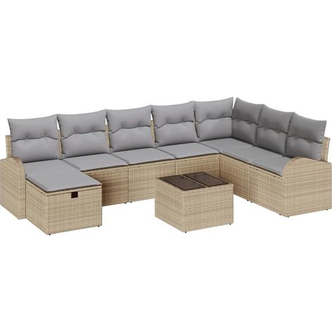 Conjunto de sofá de jardín 9 uds. Beige ratán sintético vidaXL (1/5)