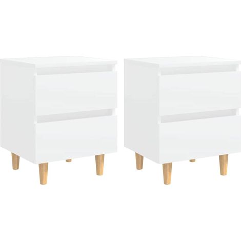 vidaXL Mesitas de noche 2 uds patas madera maciza blanco 40x35x50 cm (1/2)